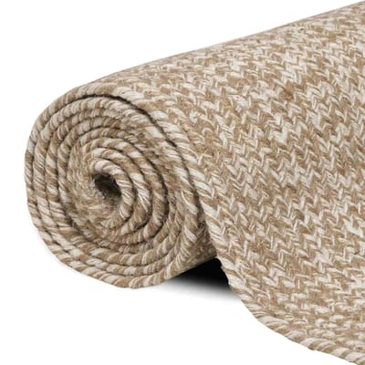 vidaXL - Gebied - Tapijt - Natuurlijk - en - Wit - 60 - x - 110 - cm - Jute