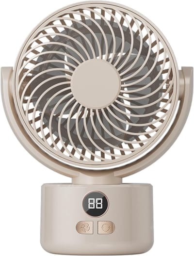 Bureau ventilator – Mini ventilator – USB ventilator – 3600 mAh – 3 snelheidsstanden – Automatisch zwenkend – Draagbare ventilator voor thuis, kantoor camping – 15 x 8,5 x 20 cm – Crèmewit