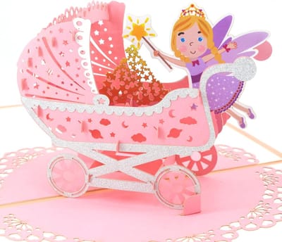 Luxe 3D Pop-Up Baby Wenskaart & Felicitatiekaart voor Kraamvisite en Babyshower (Roze/Oranje)