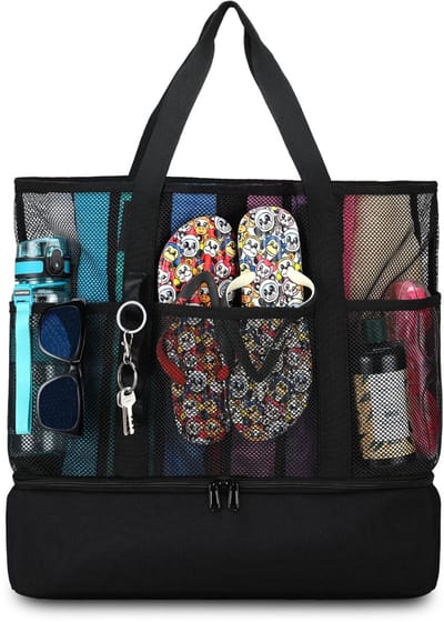Unyqoos® Ruime en Opvouwbare Mesh Strandtas met Isolerende Koeltas voor Veelzijdig Gebruik