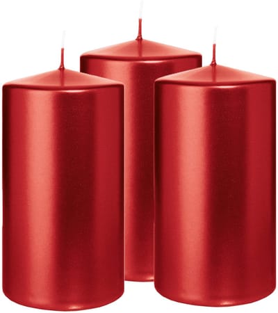 Wiedemann Cilinderkaars/stompkaars - 3x - metallic rood - 13 x 7 cm - 52 branduren - zuilkaarsen