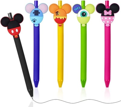 Set van 5 Schattige Cartoon Balpennen met Muizenkop, Inklapbare Pen voor School en Kantoor, Perfect als Cadeau voor Studenten en Docenten