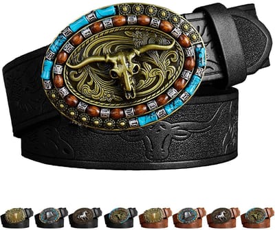 Dailygoods- Cowboyriem authentiek western-design - Westernriem heren - Riem met gesp - Cowboy-accessoires - Verstelbare maat 110/120/130 cm - 3,8 cm breed