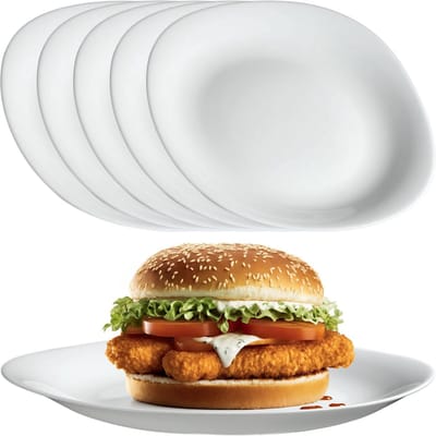 KADAX Witte platte borden, vaatwassergee-bordenset, eetborden van versterkt glas, modern servies voor huis en restaurant (wit/6 stuks)