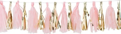 Babyshower decoratie Oh Baby! Tassel kwasten slinger - Roze & goud - (2 meter)