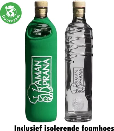 Aman Prana Eco Respekt Waterfles - Glazen Drinkfles - 0.5 Liter - BPA vrij - Sportfles - Voor Volwassenen en Kinderen - Waterflessen - Drinkfles Kind - Milieuvriendelijk en Stijlvol - Groen