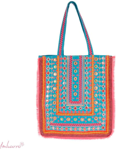 Imbarro - Shopper - Tas - Strandtas -Festivaltas - Sierra - 100% Katoen - Blauw - Handmade - 42x35cm
