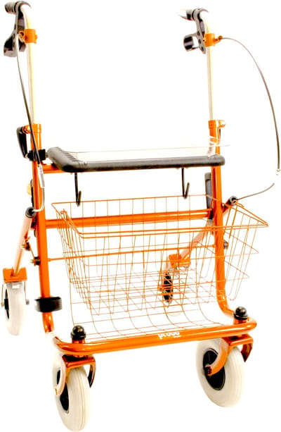 Rollator 43 cm zitbreedte - Premis Provo - Tot 120 kg - In hoogte verstelbaar - Voorzien van verlengde duwbuizen - incl. Mand, dienblad en stokbakhouder - Metallic Oranje