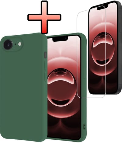 Hoesje - Met Screenprotector - Geschikt voor Apple iPhone 16e / 17e - Sterk & Shockproof - Back Cover - Siliconen Case - Telefoon Hoes - Donkergroen