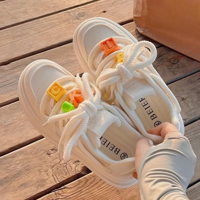 Mesh Ademend Kleine Witte Schoenen Dames Nieuwe Zomer Dikke Basisplaat Schoenen Niche Casual Schoenen 40 beige