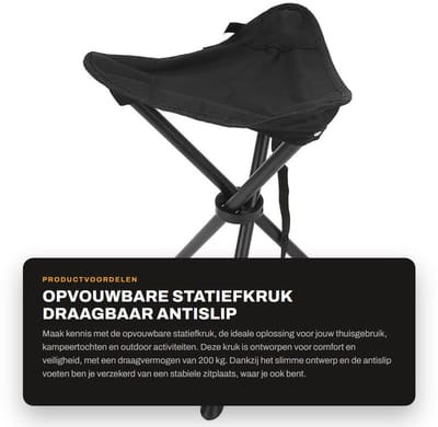 Dailygoods- Statiefkruk Opvouwbaar - Antislip - Draagbaar 200 Kg - Outdoor/Thuisgebruik - Veilig/Schokbestendig - 600D Oxford-stof - Driepootkruk