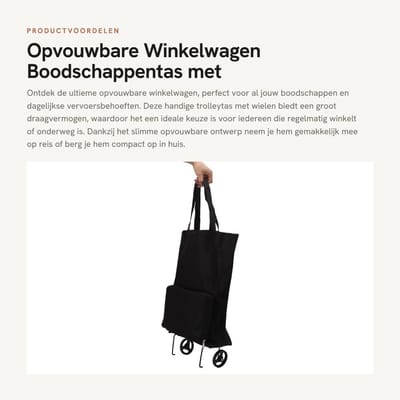 Dailygoods- Boodschappenwagentje Groot Draagvermogen - Opvouwbaar - Winkelwagen met Wielen - Trolley - Handriemen - Steunwielen - Winkelwagentje