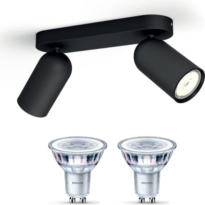 Philips Pongee Opbouwspot (Zwart) - Warmwit Licht - Plafondspot met 2 Lichtpunten - GU10 - Niet Dimbaar