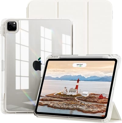 Hoes geschikt voor iPad Air 13 inch hoes Smart Wit M4/M3/M2 (2026/2024) - iPad Pro 12.9 6th/5th/4th Gen hoes Smart Case met Harde Doorzichtige Achterkant en Pencil Slot