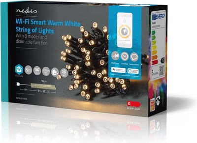 Nedis SmartLife-kerstverlichting - Koord - Wi-Fi - Warm Wit - 50 LED's - 5.00 m - Android / IOS