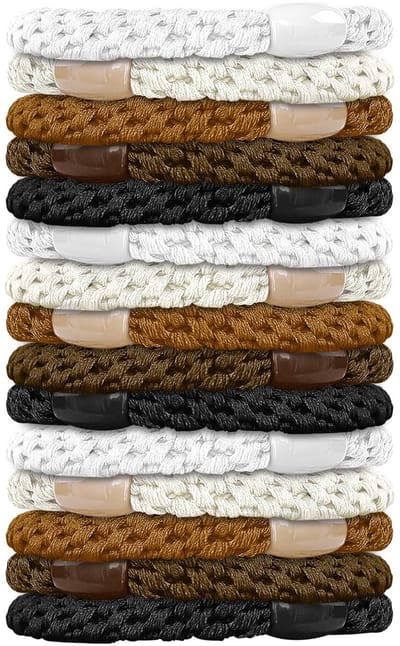 Dailygoods - 15 stuks haarelastieken, gemengde kleuren, elastisch zonder schade, geschikt voor dun/dik/middel/lang haar (Bruin)