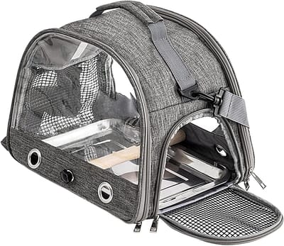 Reisdrager Kleine Vogels - Vogeltransport Tas - Vervoer Huisdieren - Transparant Ademend PVC - 33x24x26 cm - Grijs