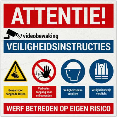 Werf betreden op eigen risico bord | Sign Again materiaal | 30 x 30 cm