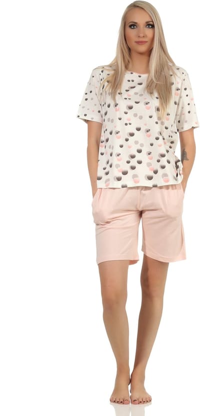 Dames pyjama Shorty met korte mouwen in grote stippen optiek - ook in overmaten
