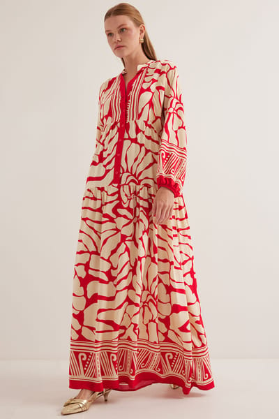 Geprinte V-hals Maxi-jurk
