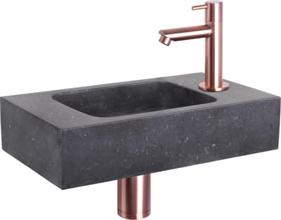 Differnz Fonteinset Bombai black - Natuursteen - Kraan recht rood koper - 40 x 22 x 9 cm