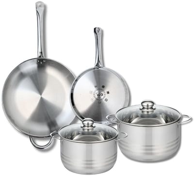 Set van 2 Koekenpannen 24 en 32 cm en 2 Kookpotten 20 en 24 cm Elo Profi Brillant