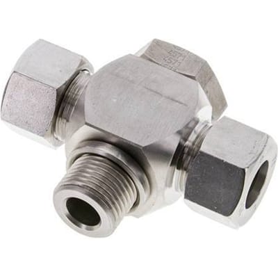 15L & G1/2'' RVS T-Draaidoorvoer Snijringkoppeling Buitendraad 315bar ISO 8434-1
