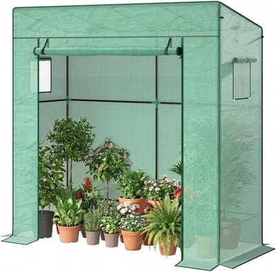 Foliekas met Ramen - Kweekkas Tunnelkas - Planten Kweken - Scheurvaste PE-hoes - 196x77x197 cm - Groen