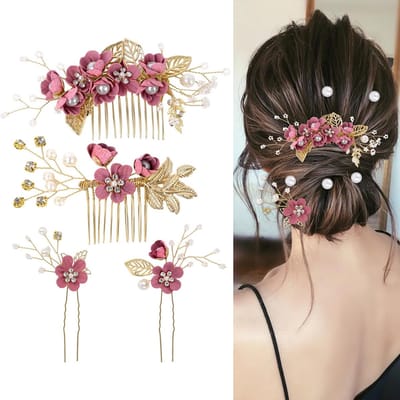 Elegante Haaraccessoires voor Bruiloften: Bruidsspelden en Bloemen in Rood