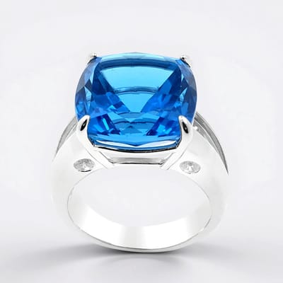 Cavill - Elegante Zilveren Ring 925 Sterling - 14,256 ct Marambaia Topaas - Cambodjaanse Zirkonia - Gerhodineerd - Antiek Kussen Slijpsel