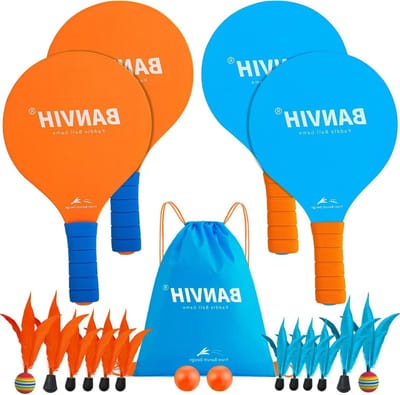 Paddle-balspel voor activiteiten binnen en buiten, 4 rackets, 10 vogels, draagtas, badmintonset voor kinderen, tieners, jongens, volwassenen en familie, perfect voor