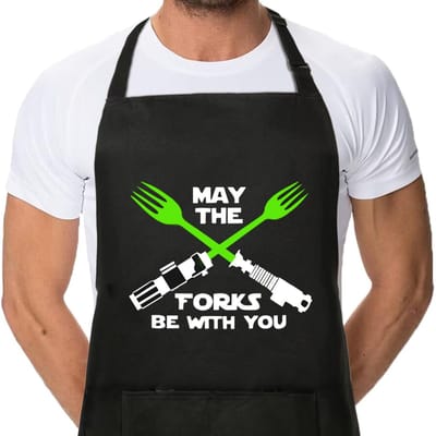 Dailygoody - Keukenschort - Waterdicht keukenschort met 2 zakken - Uniek Star Wars design - Voor dames en heren - Perfect voor koken en grillen