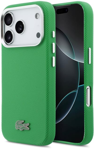 Lacoste - hoesje voor iPhone 17 Pro - MagSafe Metal Edges Iconic Petit Pique Logo - Estragon Green
