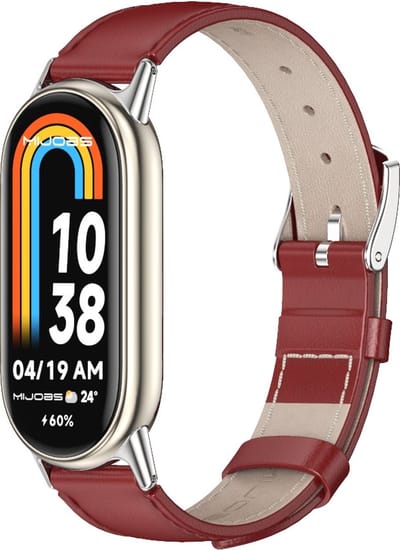 By Qubix - Echt leren bandje - Rood - Geschikt voor Xiaomi Smart Band 8 / 9 / 10