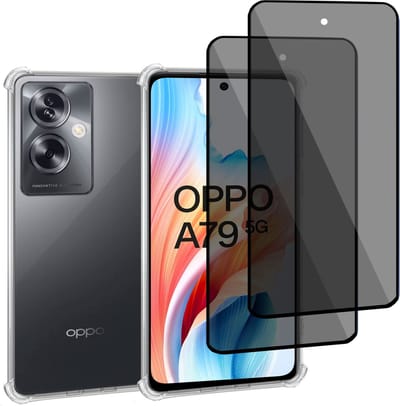 Geschikt voor OPPO A79 5G - Hoesje + 2x Screenprotector – Gehard Glas Cover + Shock Proof Case - Transparant