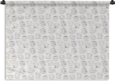 Wandkleed - Wanddoek - Olifant - Patroon - Baby - 120x90 cm - Wandtapijt