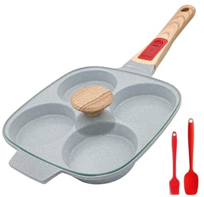 Keramische eierkoekenpan - Omeletpan met deksel - Ontbijt Maken - Anti-aanbak 4 kopjes - 21 cm - Blauw