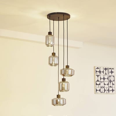 Lindby - hanglamp - 5lichts - Glas, ijzer - H: 16 cm - E27 - rookgrijs, zandzwart