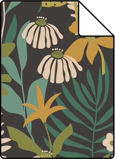 Proefstaal ESTAhome behang tropische bladeren en bloemen groen en meerkleurig - 26.5 x 21 cm - 131000-S