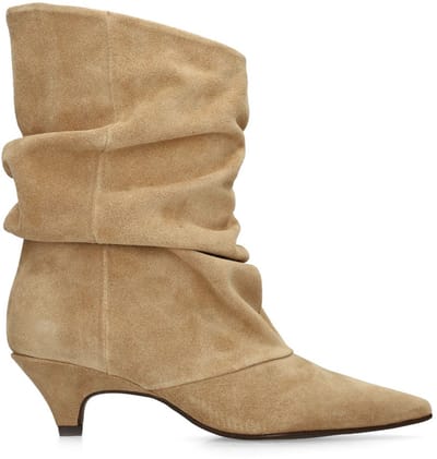 Sacha - Dames - Beige suède enkellaarsjes met hak - Maat 38