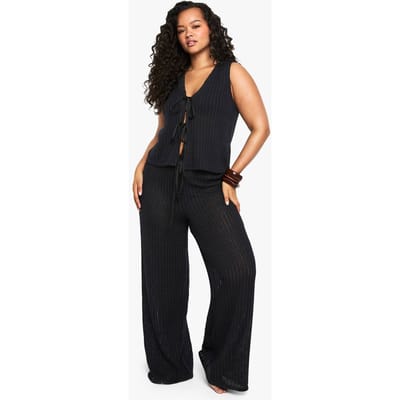 boohoo Dames Plus Beach strandbroek met wijde pijpen | Black | Maat: 24