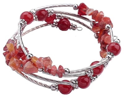 Edelstenen armband Four Loops Red Agate - agaat - rood - zilver - wikkelarmband - luxe sieraden zakje - armband dames - rood armband