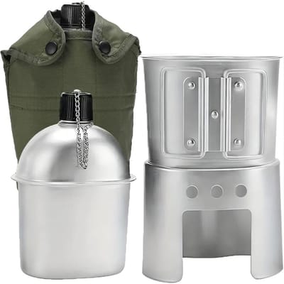1 Ensemble Tasse Gourde en Aluminium avec Pochette de Rangement Bouteille Légère Portative Pour Camping en Plein Air Randonnée Voyage Sports gray