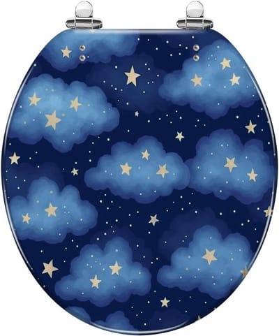 Decoratieve wc-bril - Ronde toiletzitting - Badkamer verfraaien - Zacht sluitend mechanisme - 37 x 42 cm - Donkerblauw met goud
