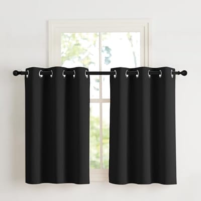 Moderne zwarte vitrage gordijnen kort, set van 2, H90 x B107 cm, keukengordijnen, verduisteringsgordijnen