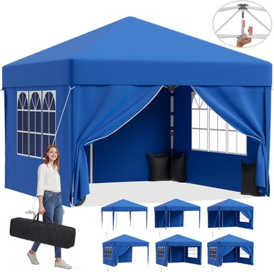 Devoko partytent–Opvouwbaar tuinpaviljoen 3x3–pop-up tuinpaviljoen in 20 sec–Waterdicht & UV-bestendig–met opbergtas–4 zijwanden–Blauw