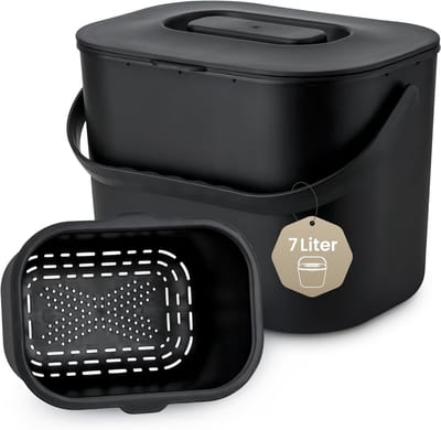Keukenafvalemmer - Compostbakje - Afval Scheiden - Geurloos en Vaatwasmachinebestendig - 7 Liter - Zwart