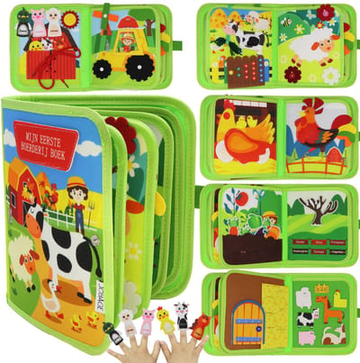Busy Board Book Montessori Speelgoed - Kinderspeelgoed Motoriek voor in de auto onderweg – Peuter speelgoed Kleuter Doeboek Montessori activiteitenboek sensory speelboek meisjes 1 jaar 2 jaar jongens educatief sensorisch - Boerderij speelgoed 3 jaar