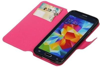 Cross Pattern TPU Bookstyle Wallet Case Hoesje Geschikt voor Samsung Galaxy S5 G900F Roze