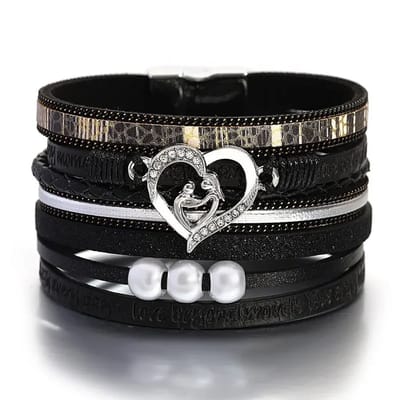 Sorprese Armband - Heart - Zwart - Wikkelarmband - Armband Dames - Leer - Cadeau Voor Haar - Model ZZ